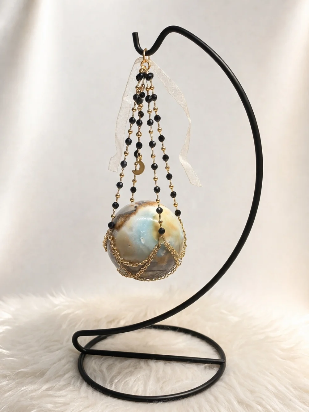 Amazonite Sphere, Crescent Moon Stand | Crystal Display Holder | Celestial Decor - Picture 1 of 4